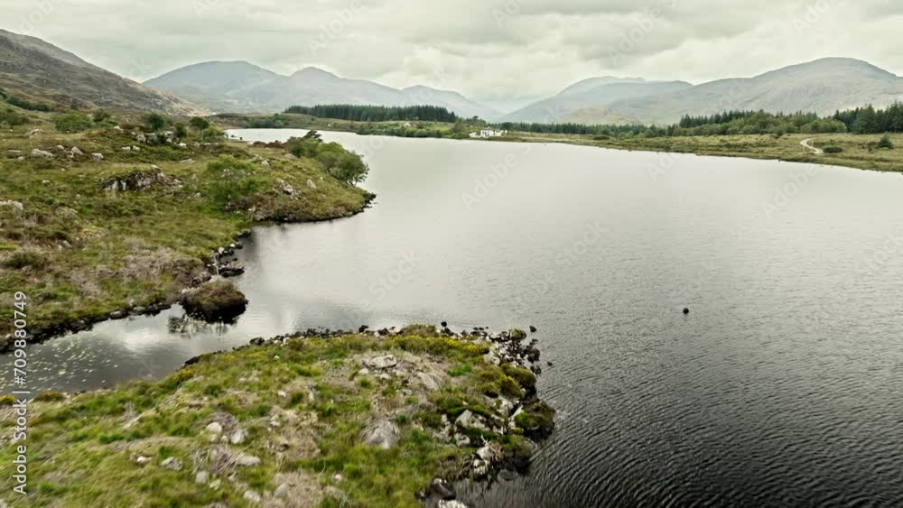 lake in Ireland with mountains landscape, aerial view lake in Ireland with mountains landscape, aerial view