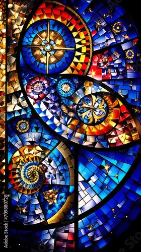 Stained glass window background with colorful 