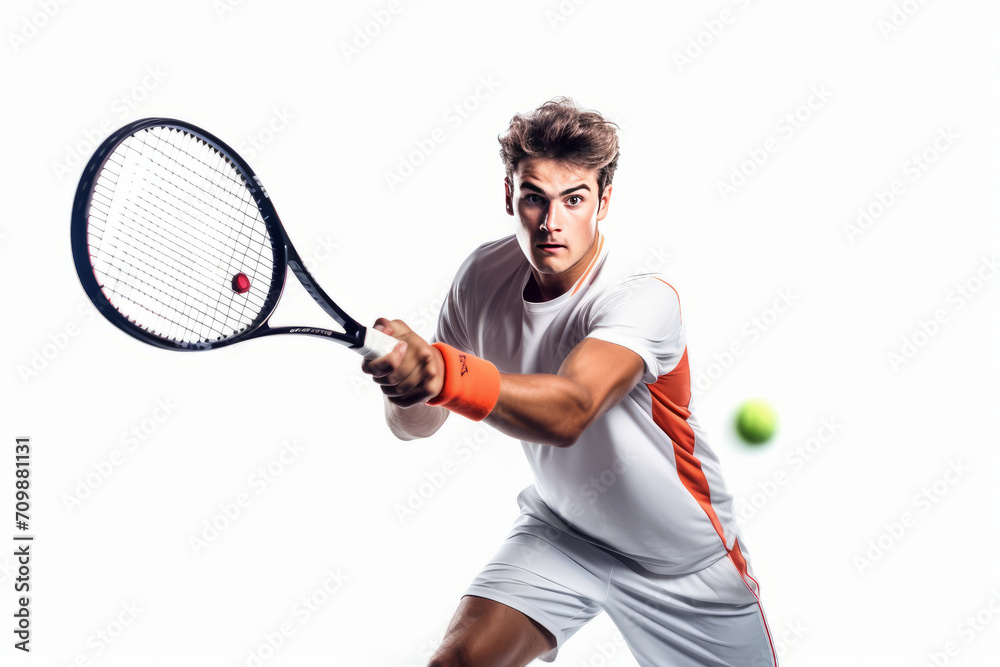 Young man tennis player in action,transparent background,generative ai
