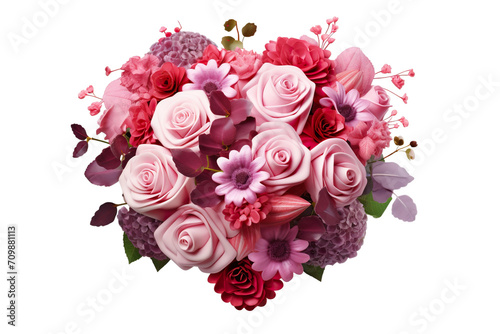 Beautiful bouquet of flowers for Valentine's Day on white background PNG © JetHuynh