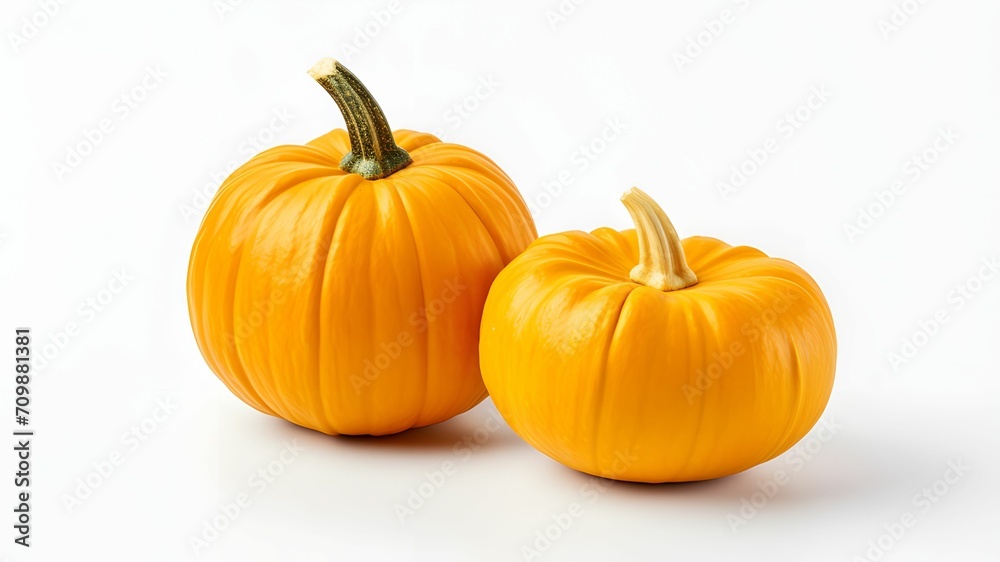 Two orange pumpkins. Pumpkin as a dish of thanksgiving for the harvest, picture on a white isolated background. Two orange pumpkins. Pumpkin as a dish of thanksgiving for the harvest, picture on a white isolated background.