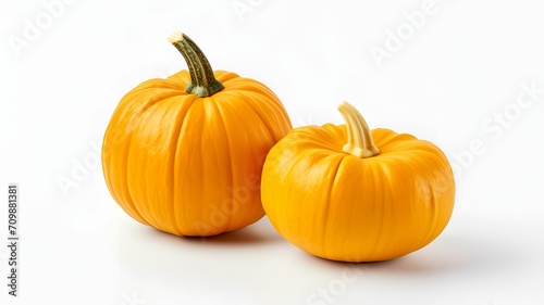 Two orange pumpkins. Pumpkin as a dish of thanksgiving for the harvest, picture on a white isolated background.