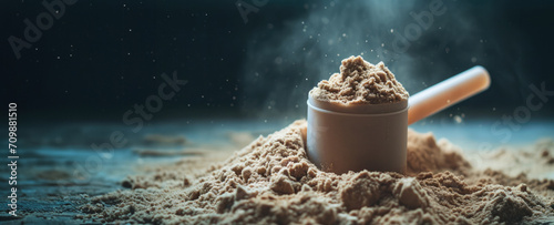 Generative AI, Whey protein powder, sports nutrition, banner with copy space  photo