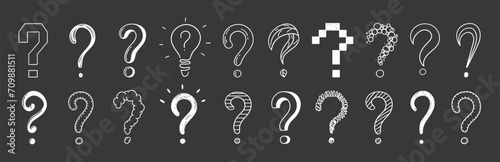 Hand drawn question marks, doodle set collection