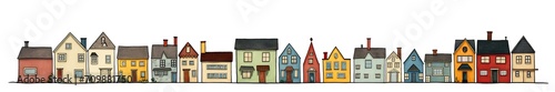 Colorful Row of Houses Illustration - Vibrant and Charming Buildings © Piotr