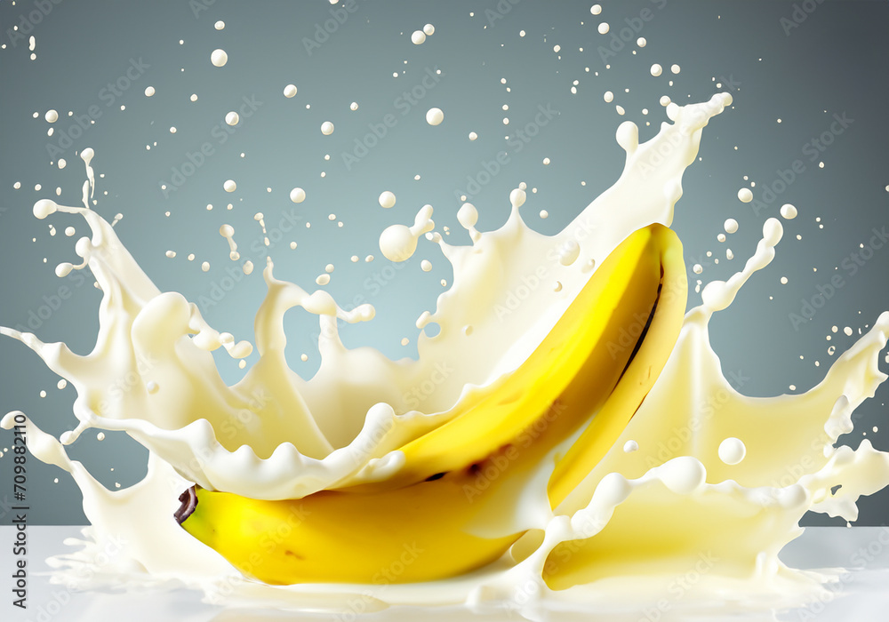 Banana falling with Milk splash