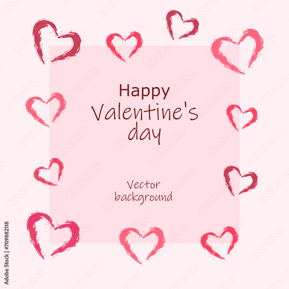  Vector illustration. Happy Valentines Day. Pink background with hearts. Happy Valentines day, be mine Valentine, love, happiness, template, postcard