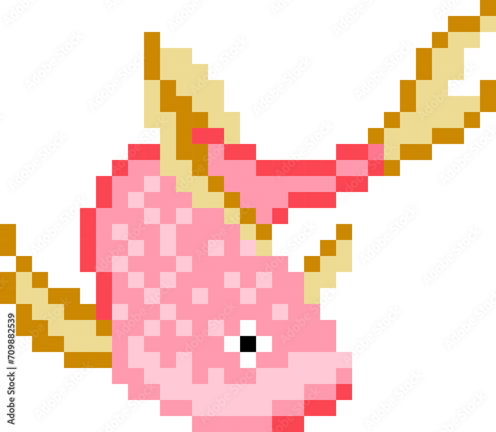 Fish cartoon icon in pixel style