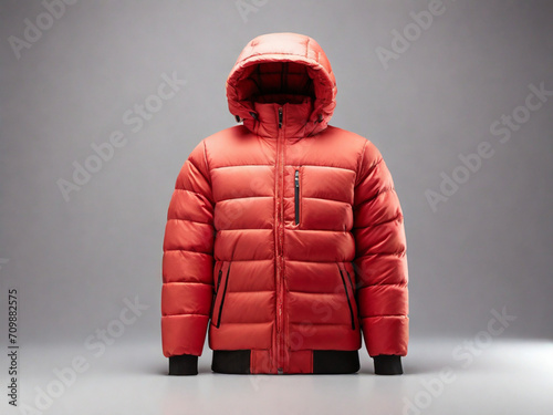 Red sporty puffer jacket, winter fashion collection 