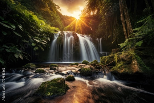 Drone photography of an autumn landscape with waterfalls and forests