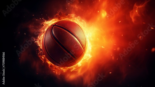 Burning Basketball Ball, Fireball Wallpaper. Neural network AI generated art © mehaniq41