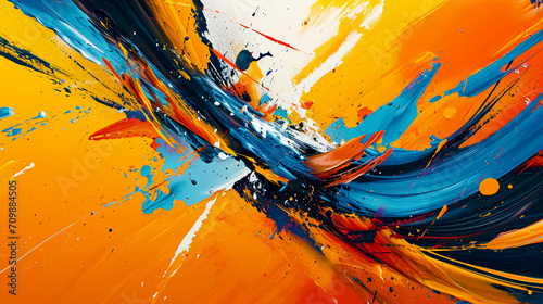 An amazing abstraction made in bright shades of orange, blue, and white. This work of art can be a great backdrop for your own creativity.