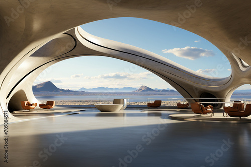 Futuristic architecture with fluid design, organic shapes and curved lines