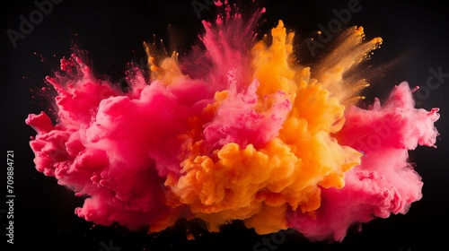 Vibrant Festival Design with Neoned Powder Explosion on Black Background - Creative Beauty Marketing Concept with Copyspace for Promotional Events and Advertisements
