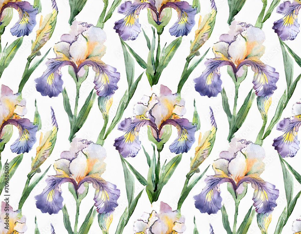 Cute iris pattern of the floor_ watercolor hand drawn illustration