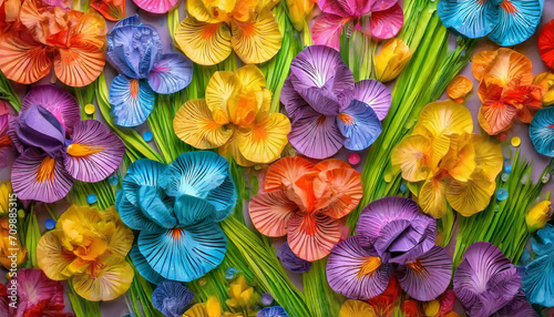 Cute iris pattern on the water surface_ artistic spring background