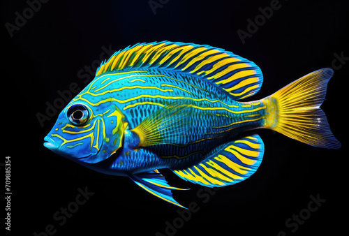 Blue and Yellow Fish on Black Background