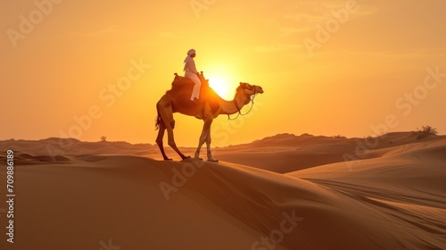 Camel and Rider. Indian camel rider pauses in the setting sun in Jaisalmer  Rajasthan