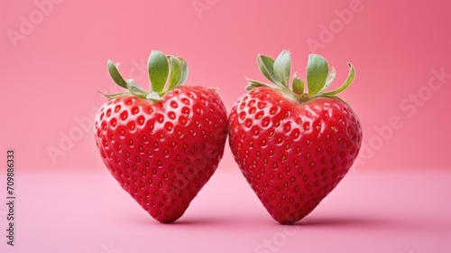 heart shaped strawberry on pink background