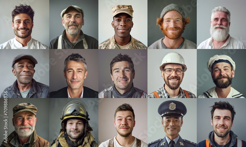 men of different ethnicities and jobs, smiling. generated by ai