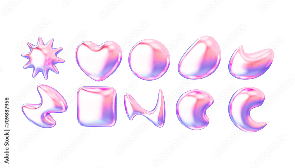 3d y2k elements shape of different shapes. Circle, flower, square, liquid 3d y2k elements shape of different shapes. Circle, flower, square, liquid
