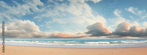 sandy beach with sea and sky background. Beautiful Beach on a Sunny Day