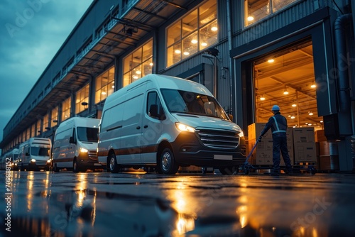 Outside the warehouse Distributed logistics: Diverse teams use trucks to deliver packages that arrive in cardboard boxes. e-commerce online ordering