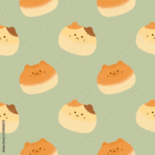 Japanese Bread Bakery Cat bun pattern Cute Dessert Cafe for baby shower ,nursery ,wallpaper ,book cover, fabric or other printable cover
