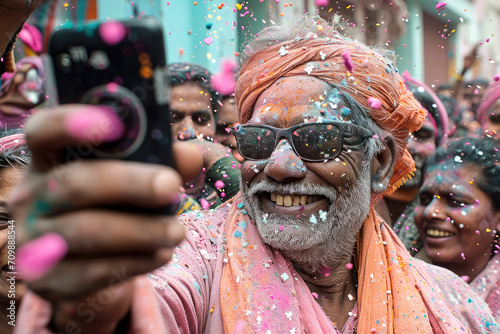 Festival de Holi en la India: Personas lanzándose polvo de colores en una celebración alegre photo