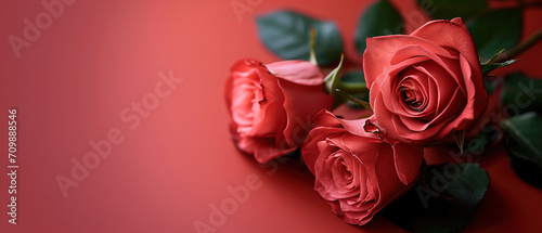 roses with light red background Top view  Valentines day Woman day  Love and birthday theme  with empty copy space