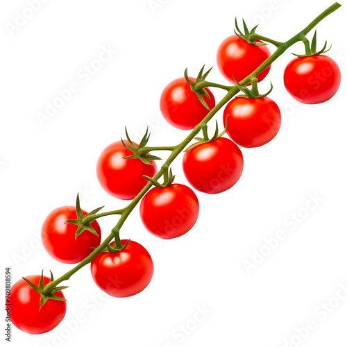 Single stem red cherry tomatoes on a transparent background
