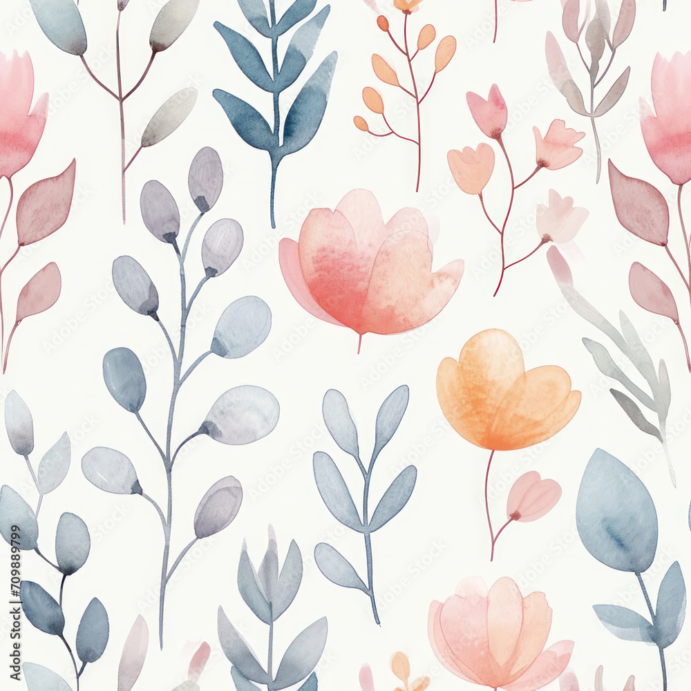 Watercolour floral pattern, soft airy colours, spring time pattern Watercolour floral pattern, soft airy colours, spring time pattern
