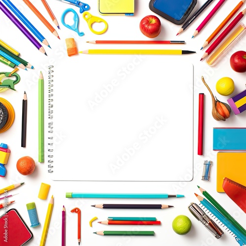 Back to school. school supplies for banner on white background