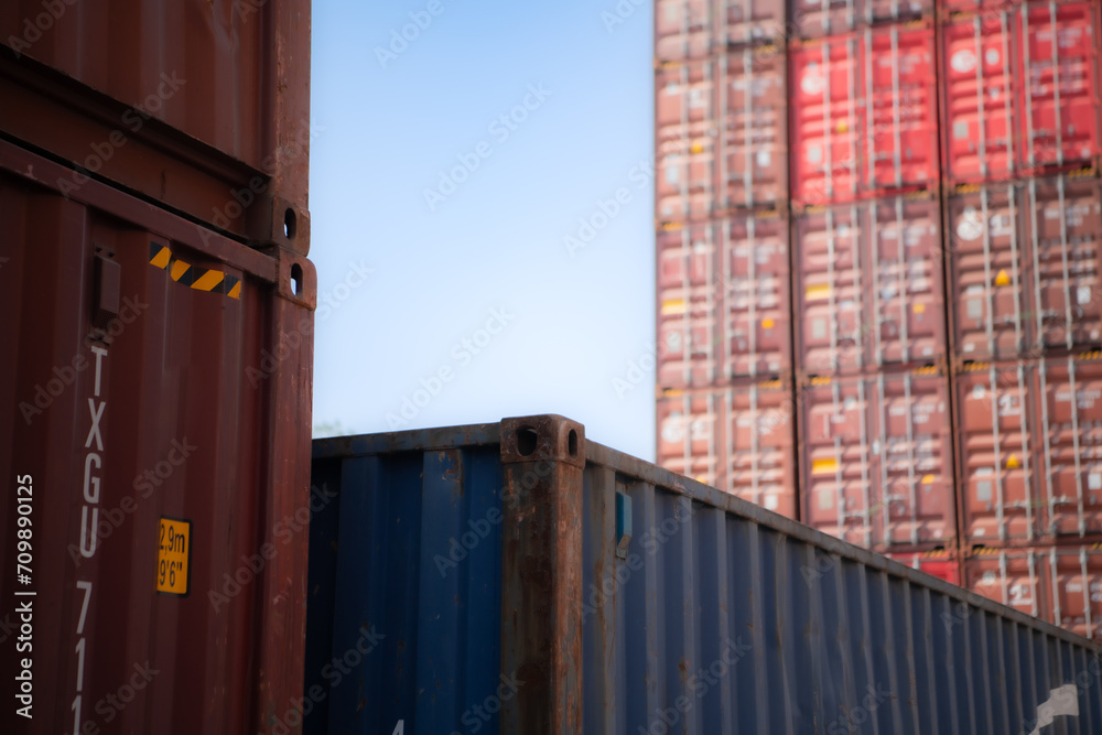 Containers stacked in a freight terminal at the port of Bangkok, Thailand Containers stacked in a freight terminal at the port of Bangkok, Thailand