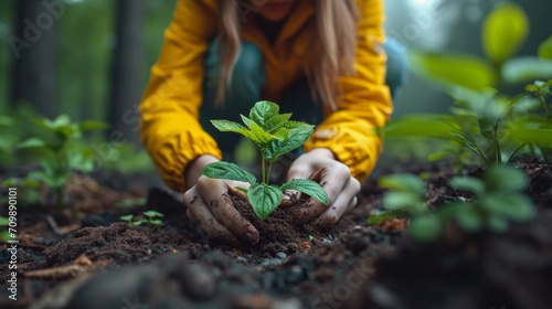 Volunteers plant trees together in a nature campaign