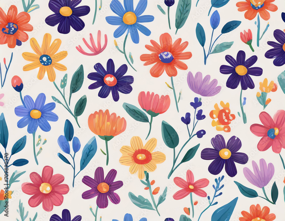 floral pattern, seamless texture with spring wildflowers_ hand drawn illustration