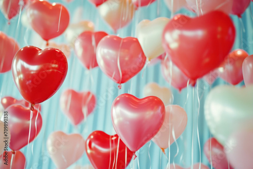 Colourful heart-shaped balloons, Valentine's Day banner 