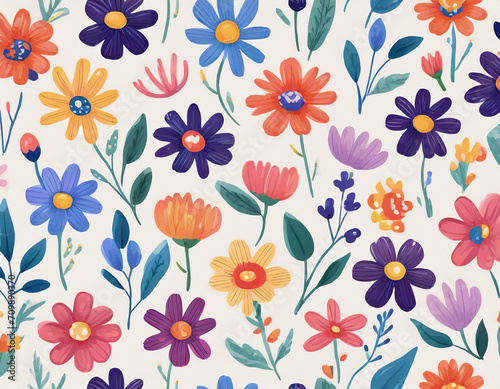 floral pattern, seamless texture with spring wildflowers_ hand drawn illustration © Milla