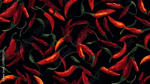 mexican hot pepper chili, slices, halves, crushed pieces and branch. Neural network AI generated art