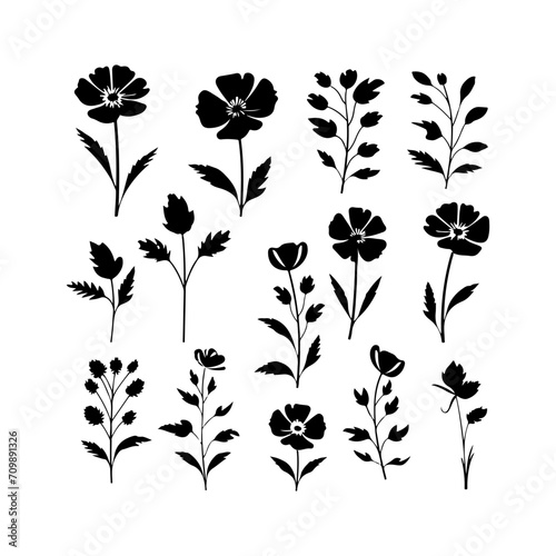 Beautiful violet flower silhouette. Cute icon of violet flower and vector illustration
