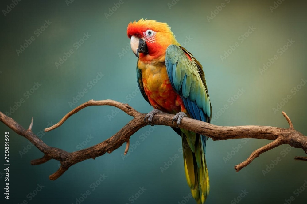 Bird, parrot perched on a branch. Generative AI