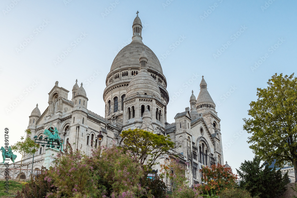 Basilica of Sacre Coeur de Montmartre, Paris, France. Roman Catholic church Sacred Heart. Famous landmark. Popular travel destination