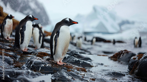 Gentoo Penguins (Pygoscelis papua) on the Antarctic Peninsula in Antarctica. photo