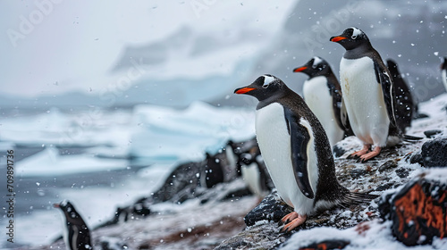 Gentoo Penguins (Pygoscelis papua) on the Antarctic Peninsula in Antarctica. photo