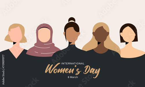 Happy International Women's Day. Vector Illustration of Women with Different Cultures