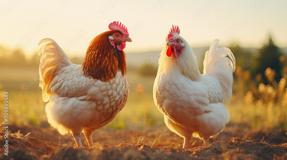 Fototapeta premium rooster and hen in the garden 