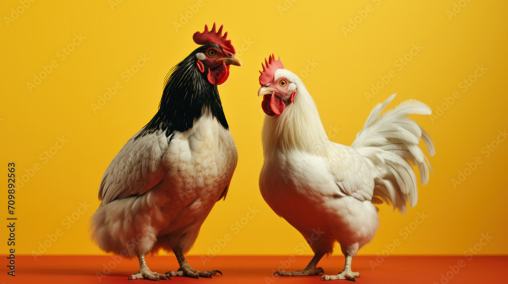 Hens on a yellow background 