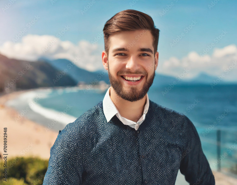 Happy cheerful portrait young person model men caucasian background guy adult attractive beard Happy cheerful portrait young person model men caucasian background guy adult attractive beard