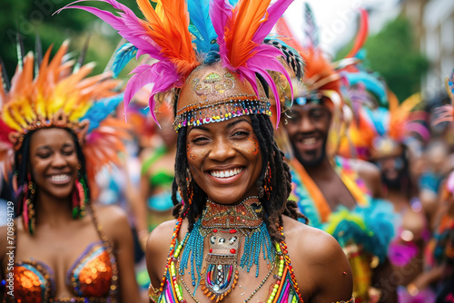 Celebración del carnaval de Brasil, mujeres con vestidos coloridos