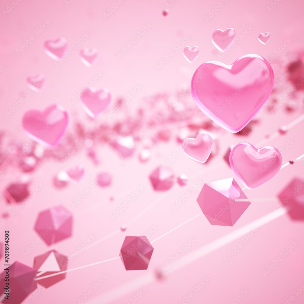 Heart 3D object. 3D illustration. Valentine Celebration greeting concept. love symbol romantic. minimal geometric. card art imagination. advertising graphic rendering. reflection modern decoration.